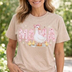 Mama Goose Floral Graphic Tee Dusty Rose Cute Mom Shirt Cotton Soft